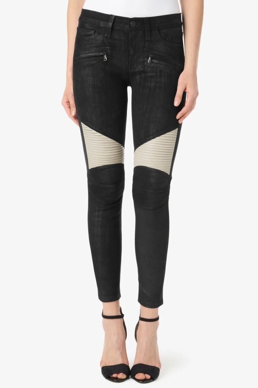 Hudson Suede Leather Shelby Moto Skinny Ankle Pants Black Cream Size 26